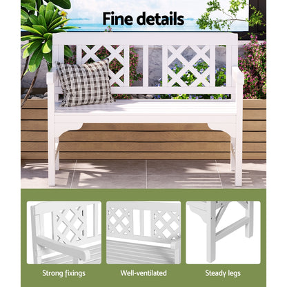 Gardeon Outdoor Wooden Garden Bench – 2-Seater White Patio Lounge Chair