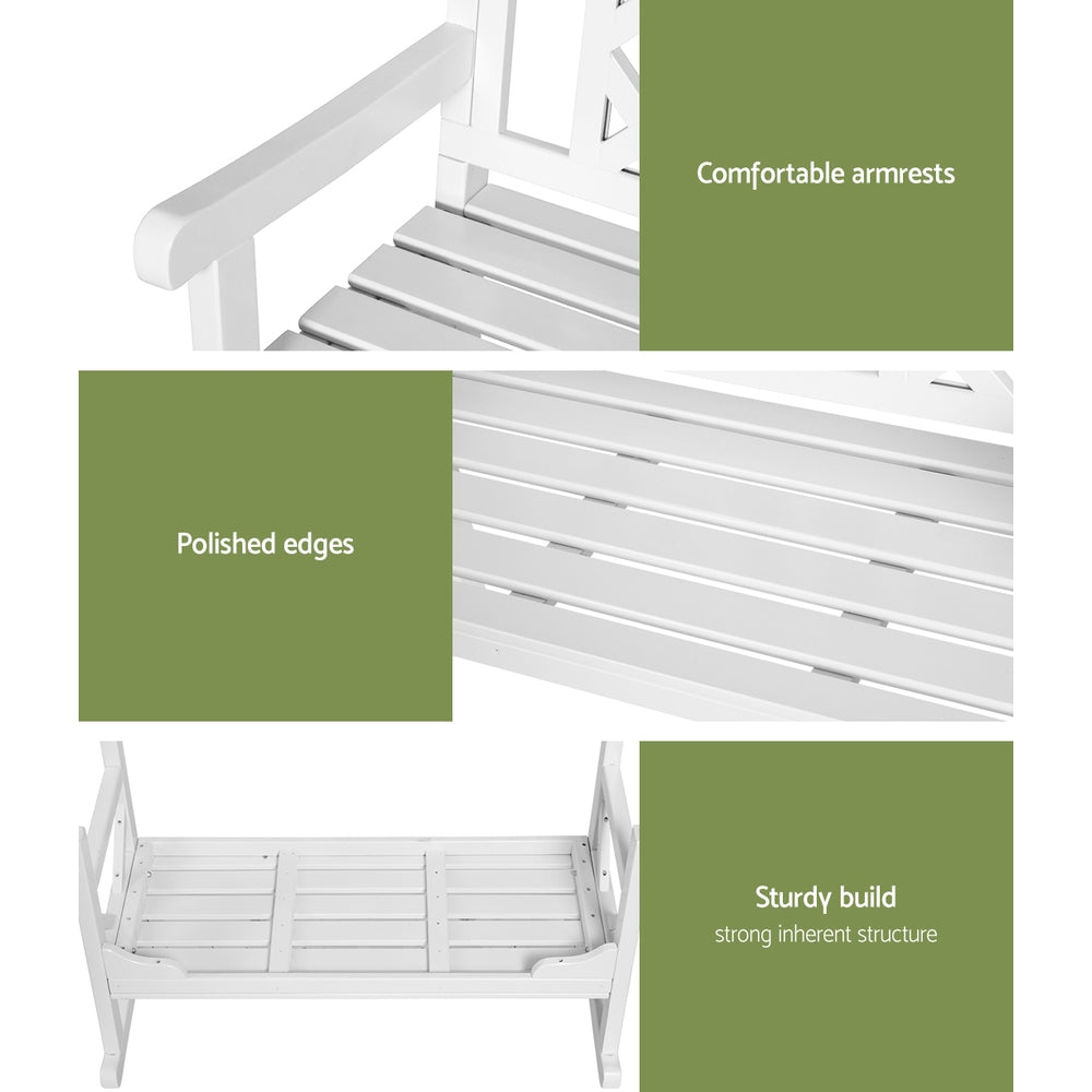 Gardeon Outdoor Wooden Garden Bench – 2-Seater White Patio Lounge Chair
