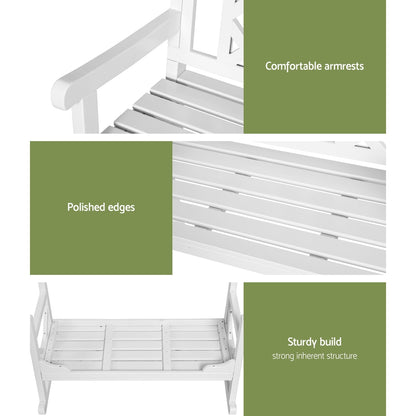 Gardeon Outdoor Wooden Garden Bench – 2-Seater White Patio Lounge Chair