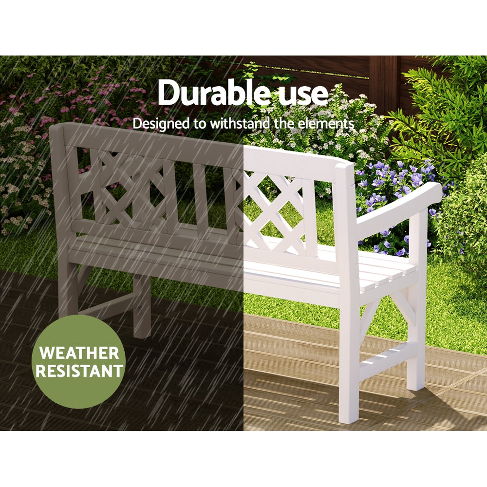Gardeon Outdoor Wooden Garden Bench – 2-Seater White Patio Lounge Chair