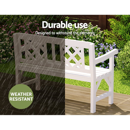 Gardeon Outdoor Wooden Garden Bench – 2-Seater White Patio Lounge Chair