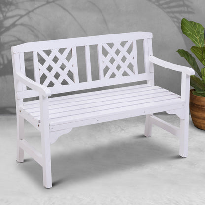 Gardeon Outdoor Wooden Garden Bench – 2-Seater White Patio Lounge Chair