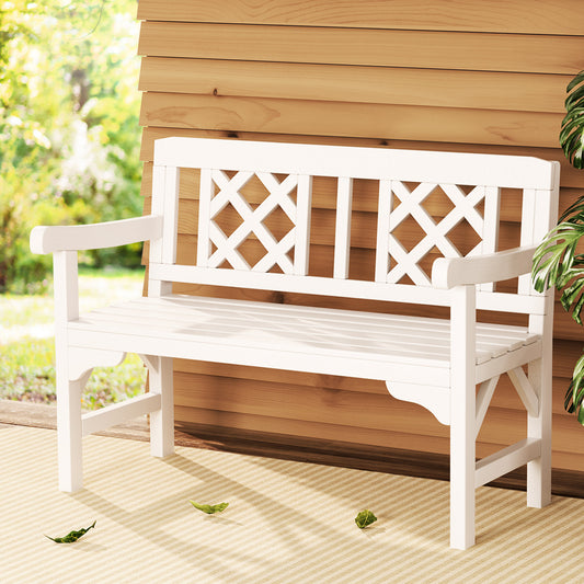 Gardeon Outdoor Wooden Garden Bench – 2-Seater White Patio Lounge Chair
