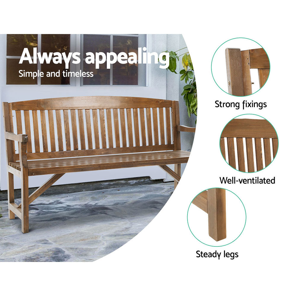 Gardeon 5FT Outdoor Wooden Garden Bench – Natural 3-Seater Patio Chair