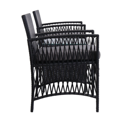 Gardeon 3PC Outdoor Bistro Set – Black Wicker Chairs & Table with Cushions