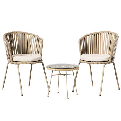 Gardeon 3PC Outdoor Bistro Set – Beige Rope Chairs & Table Patio Setting