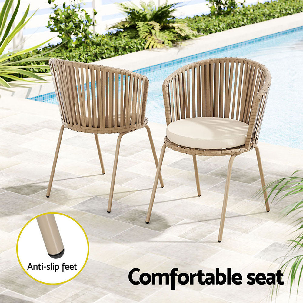 Gardeon 3PC Outdoor Bistro Set – Beige Rope Chairs & Table Patio Setting