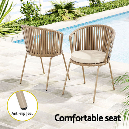 Gardeon 3PC Outdoor Bistro Set – Beige Rope Chairs & Table Patio Setting