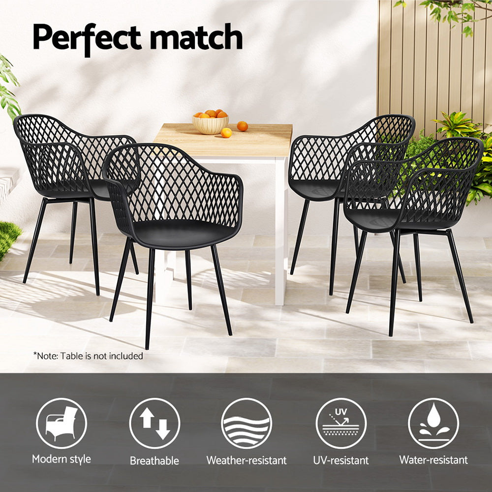 Gardeon 4PC Outdoor Dining Chairs – Black PP Lounge Patio Furniture Set