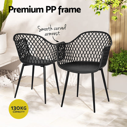 Gardeon 4PC Outdoor Dining Chairs – Black PP Lounge Patio Furniture Set