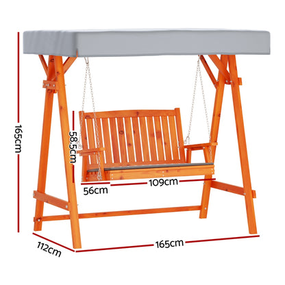 Gardeon 2-Seater Wooden Swing Chair – Garden Bench with Canopy (Outdoor Furniture)