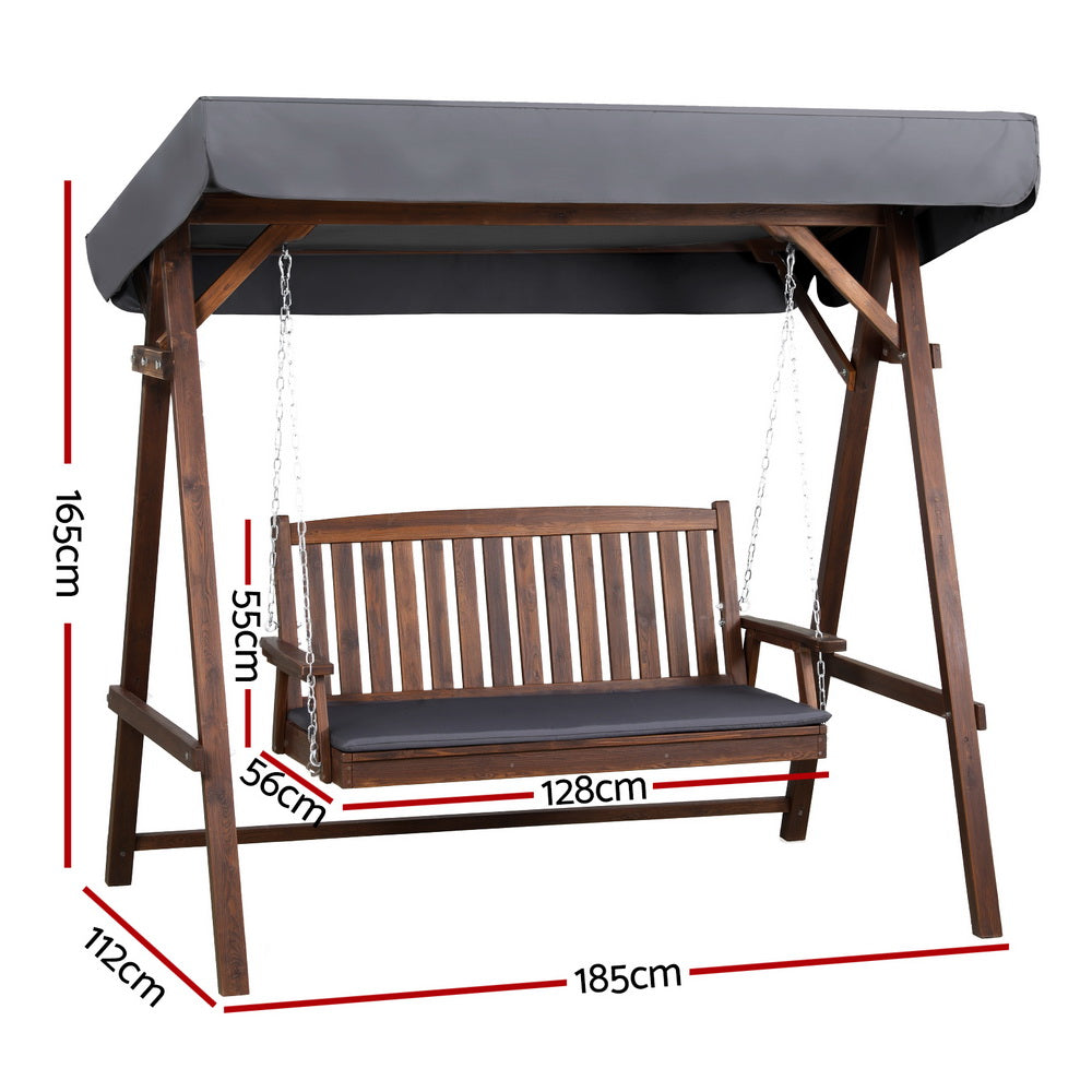 Gardeon Wooden Swing Chair – 3-Seater Garden Bench with Canopy for Outdoor Relaxation