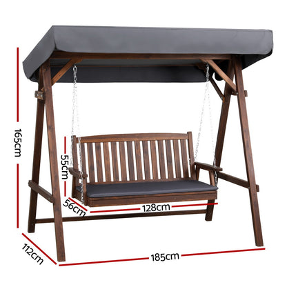 Gardeon Wooden Swing Chair – 3-Seater Garden Bench with Canopy for Outdoor Relaxation