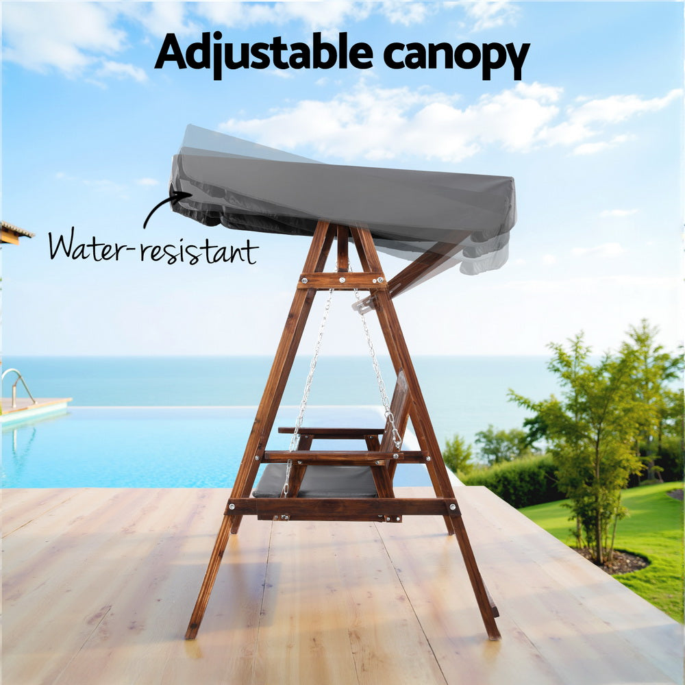 Gardeon Wooden Swing Chair – 3-Seater Garden Bench with Canopy for Outdoor Relaxation