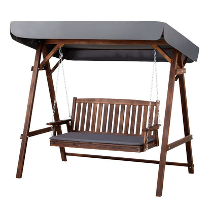 Gardeon Wooden Swing Chair – 3-Seater Garden Bench with Canopy for Outdoor Relaxation