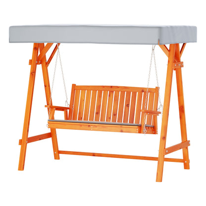 Gardeon 3-Seater Wooden Swing Chair – Teak Outdoor Garden Bench with Canopy & Cushion