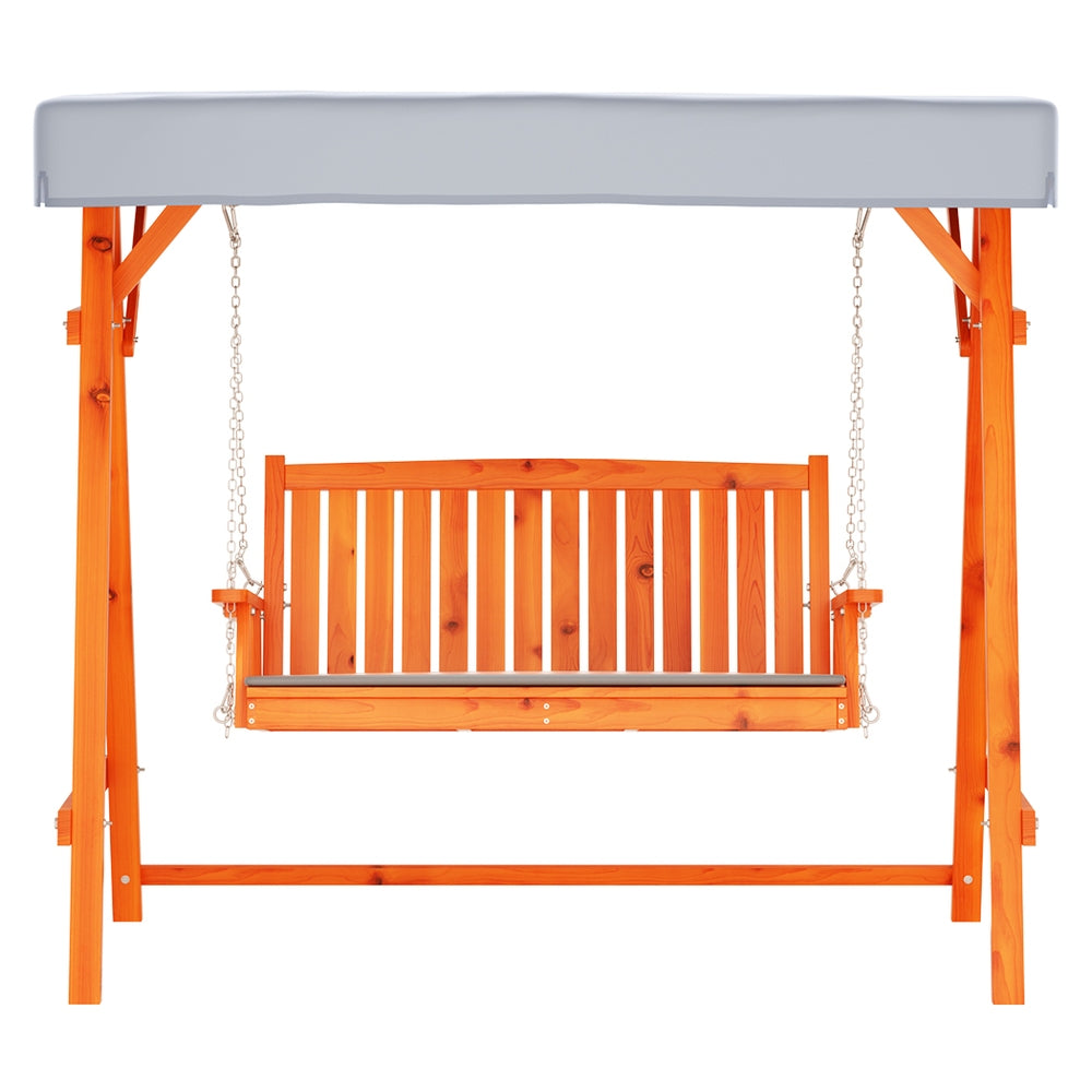 Gardeon 3-Seater Wooden Swing Chair – Teak Outdoor Garden Bench with Canopy & Cushion