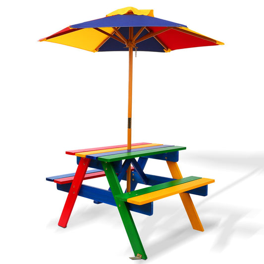 Keezi Kids Wooden Picnic Table Set – Outdoor Bench with Umbrella