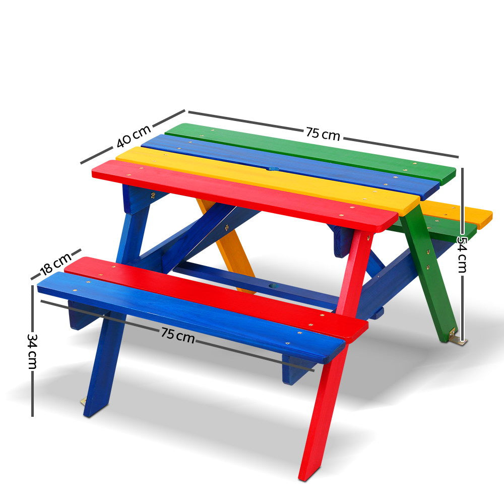 Keezi Kids Wooden Picnic Table Set – Outdoor Bench with Umbrella
