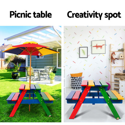 Keezi Kids Wooden Picnic Table Set – Outdoor Bench with Umbrella