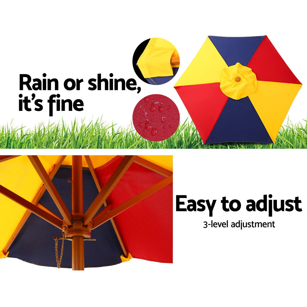 Keezi Kids Wooden Picnic Table Set – Outdoor Bench with Umbrella