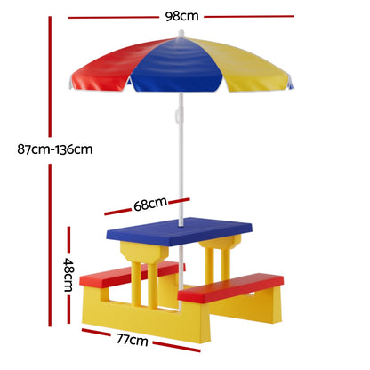 Keezi Kids Outdoor Picnic Table & Bench Set – With Umbrella for Indoor & Garden Use