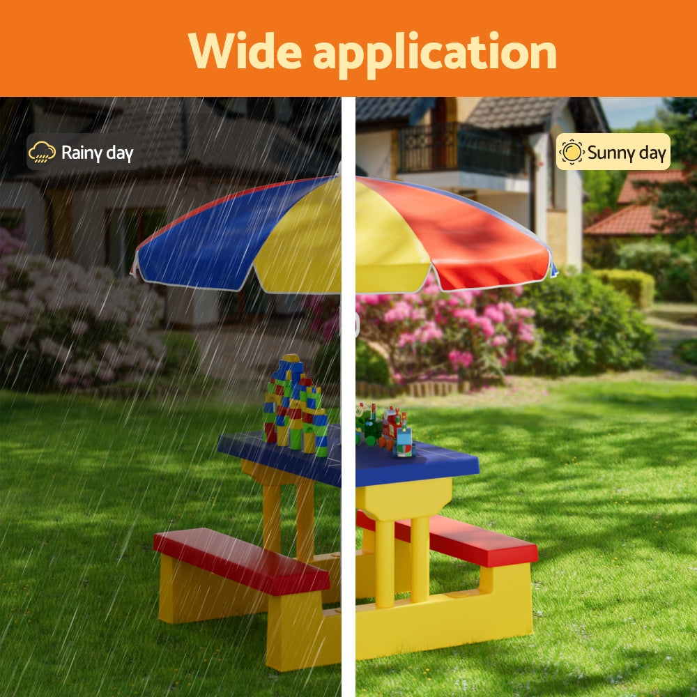 Keezi Kids Outdoor Picnic Table & Bench Set – With Umbrella for Indoor & Garden Use