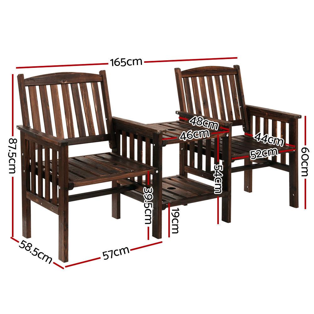 Gardeon Outdoor Garden Bench Loveseat – Charcoal Wooden Table & Chairs Patio Set