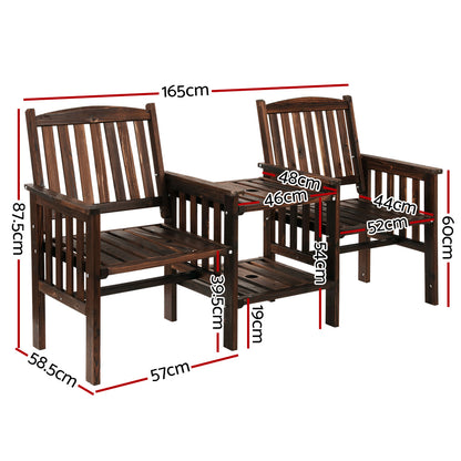 Gardeon Outdoor Garden Bench Loveseat – Charcoal Wooden Table & Chairs Patio Set