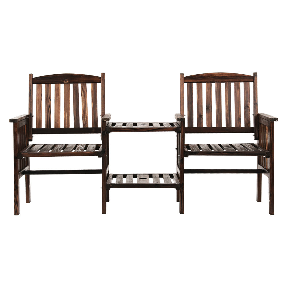 Gardeon Outdoor Garden Bench Loveseat – Charcoal Wooden Table & Chairs Patio Set