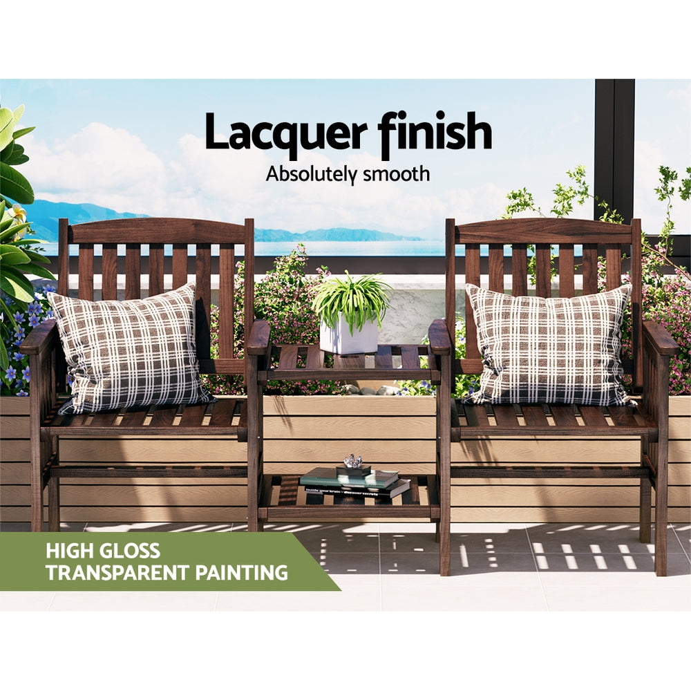 Gardeon Outdoor Garden Bench Loveseat – Charcoal Wooden Table & Chairs Patio Set