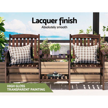 Gardeon Outdoor Garden Bench Loveseat – Charcoal Wooden Table & Chairs Patio Set
