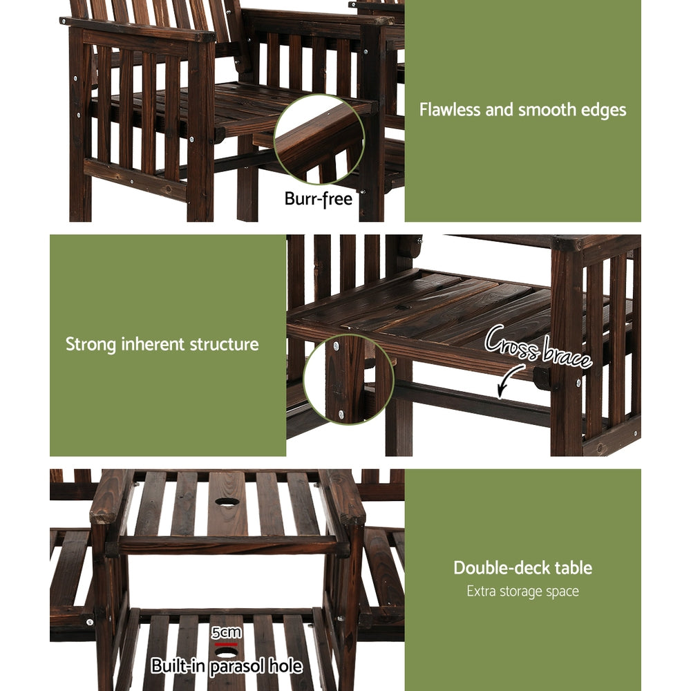 Gardeon Outdoor Garden Bench Loveseat – Charcoal Wooden Table & Chairs Patio Set