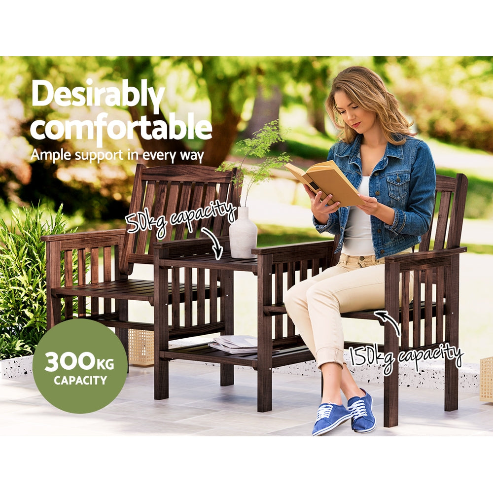 Gardeon Outdoor Garden Bench Loveseat – Charcoal Wooden Table & Chairs Patio Set