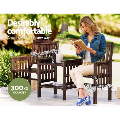 Gardeon Outdoor Garden Bench Loveseat – Charcoal Wooden Table & Chairs Patio Set