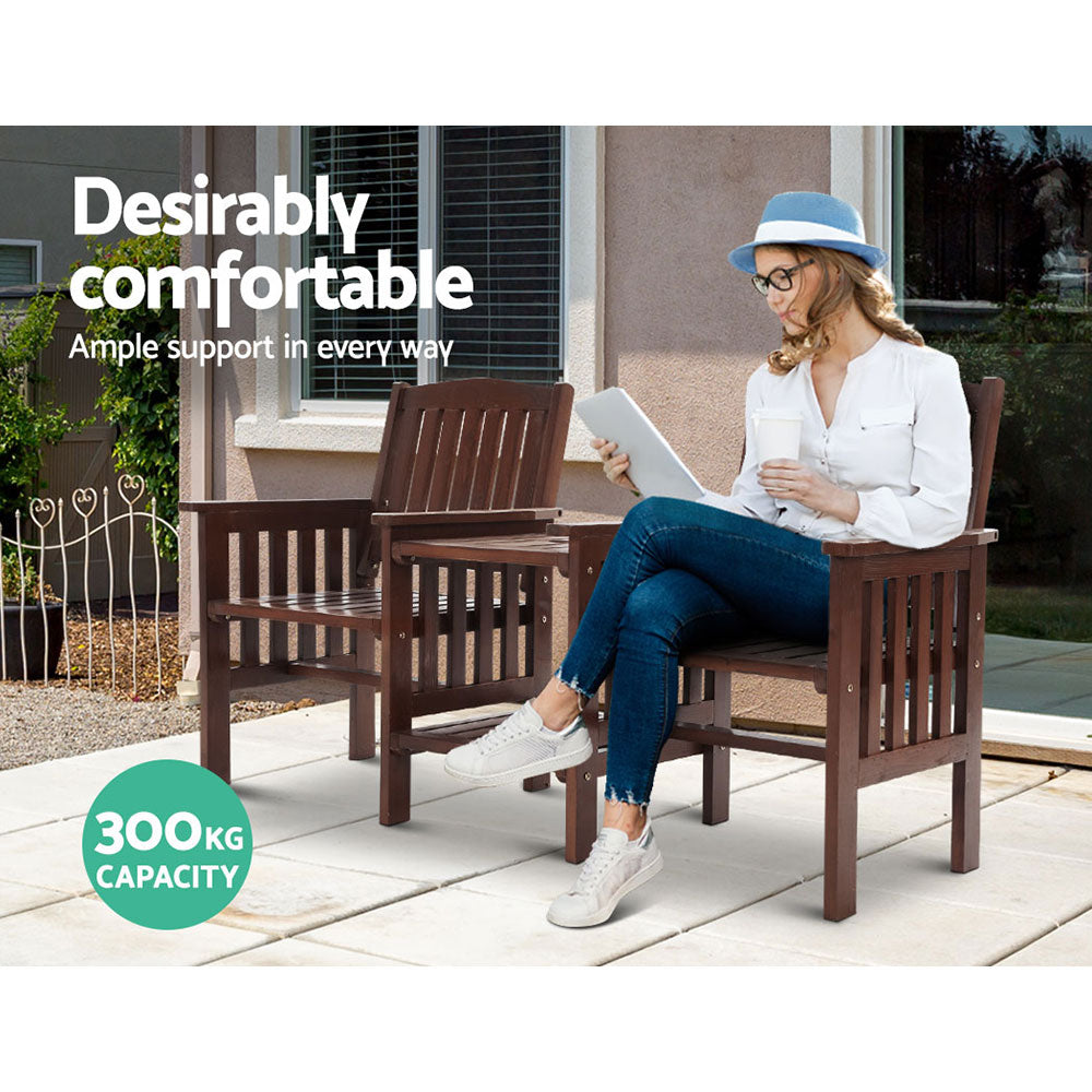 Gardeon Outdoor Garden Bench Loveseat – Charcoal Wooden Table & Chairs Patio Set