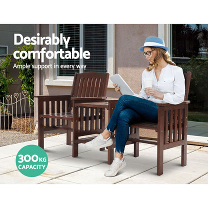 Gardeon Outdoor Garden Bench Loveseat – Charcoal Wooden Table & Chairs Patio Set