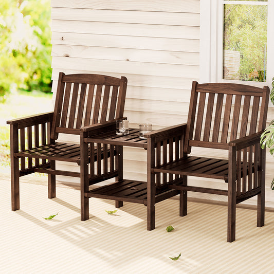 Gardeon Outdoor Garden Bench Loveseat – Charcoal Wooden Table & Chairs Patio Set
