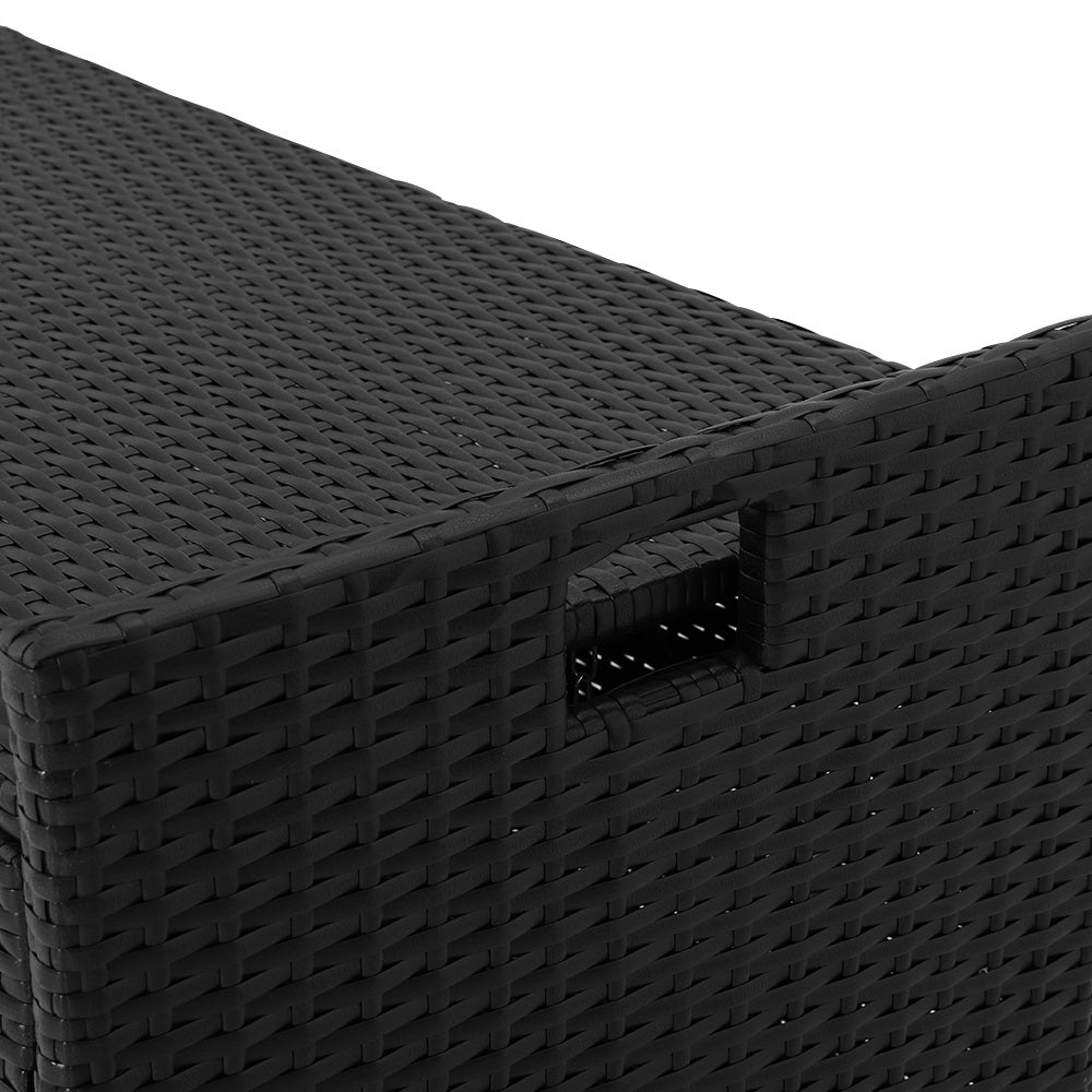 Gardeon Outdoor Storage Bench – Black Wicker Box with Cushion for Patio & Garden