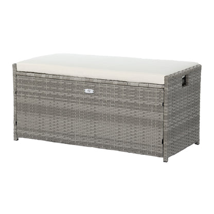 Gardeon Outdoor Storage Bench Box – Grey Wicker Garden Seat for Tools & Cushions