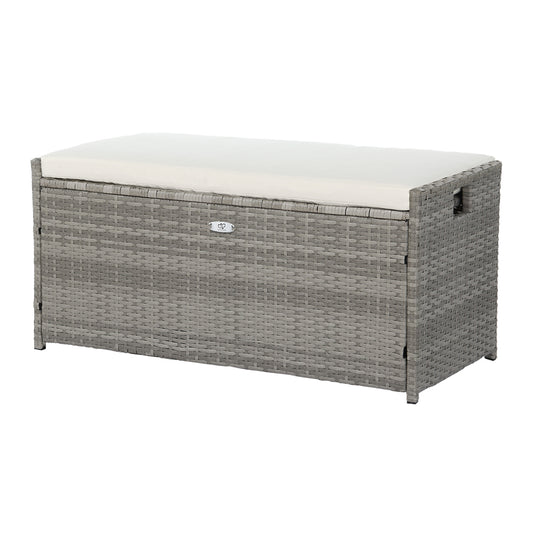 Gardeon Outdoor Storage Bench Box – Grey Wicker Garden Seat for Tools & Cushions