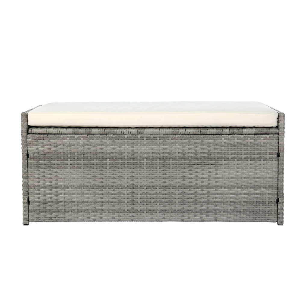 Gardeon Outdoor Storage Bench Box – Grey Wicker Garden Seat for Tools & Cushions