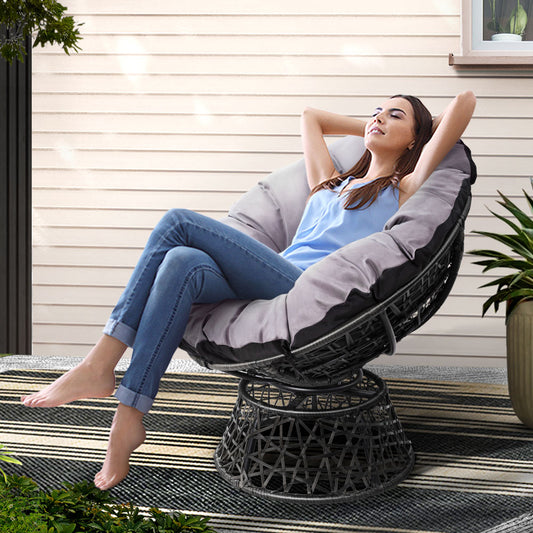 Gardeon Outdoor Papasan Chair – Black Wicker Patio & Garden Lounge Chair