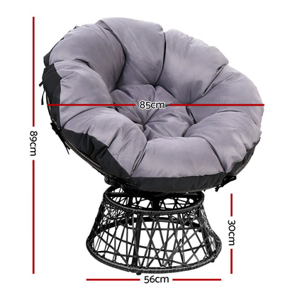 Gardeon Outdoor Papasan Chair – Black Wicker Patio & Garden Lounge Chair