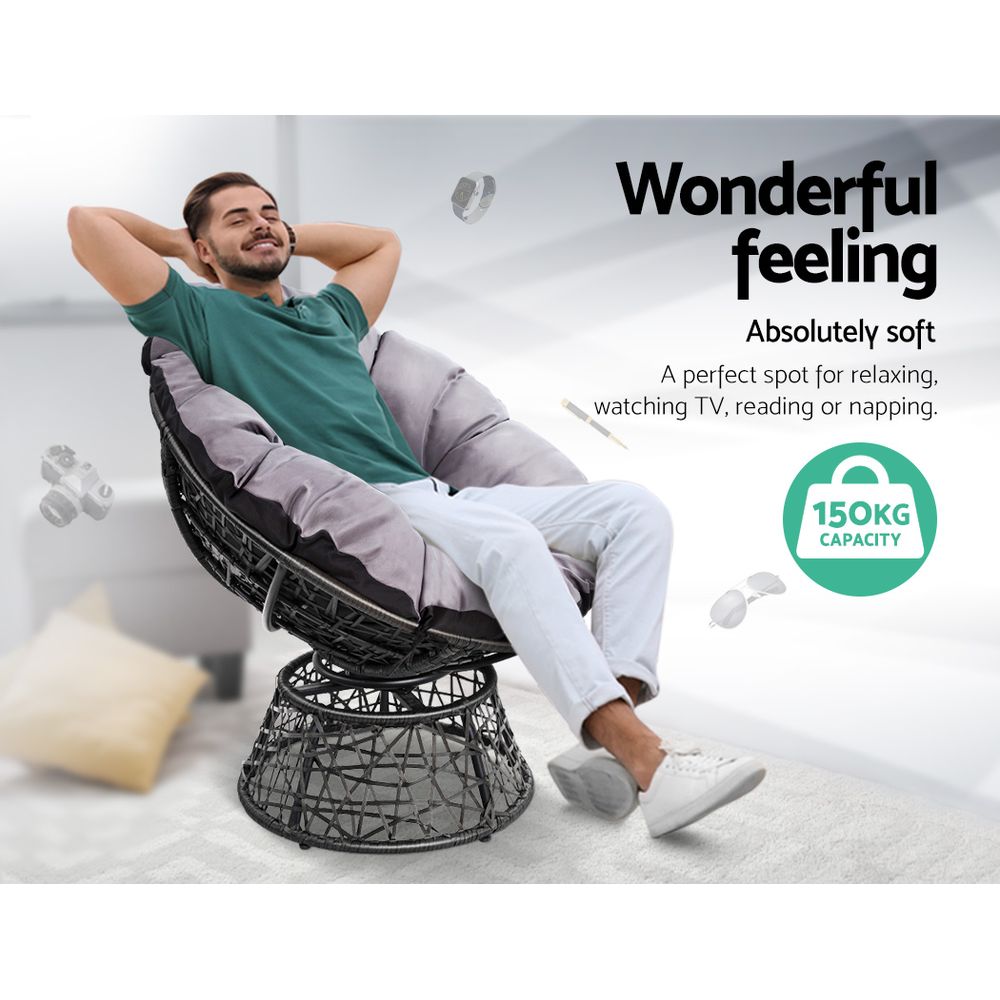 Gardeon Outdoor Papasan Chair – Black Wicker Patio & Garden Lounge Chair