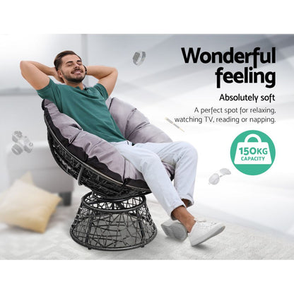 Gardeon Outdoor Papasan Chair – Black Wicker Patio & Garden Lounge Chair