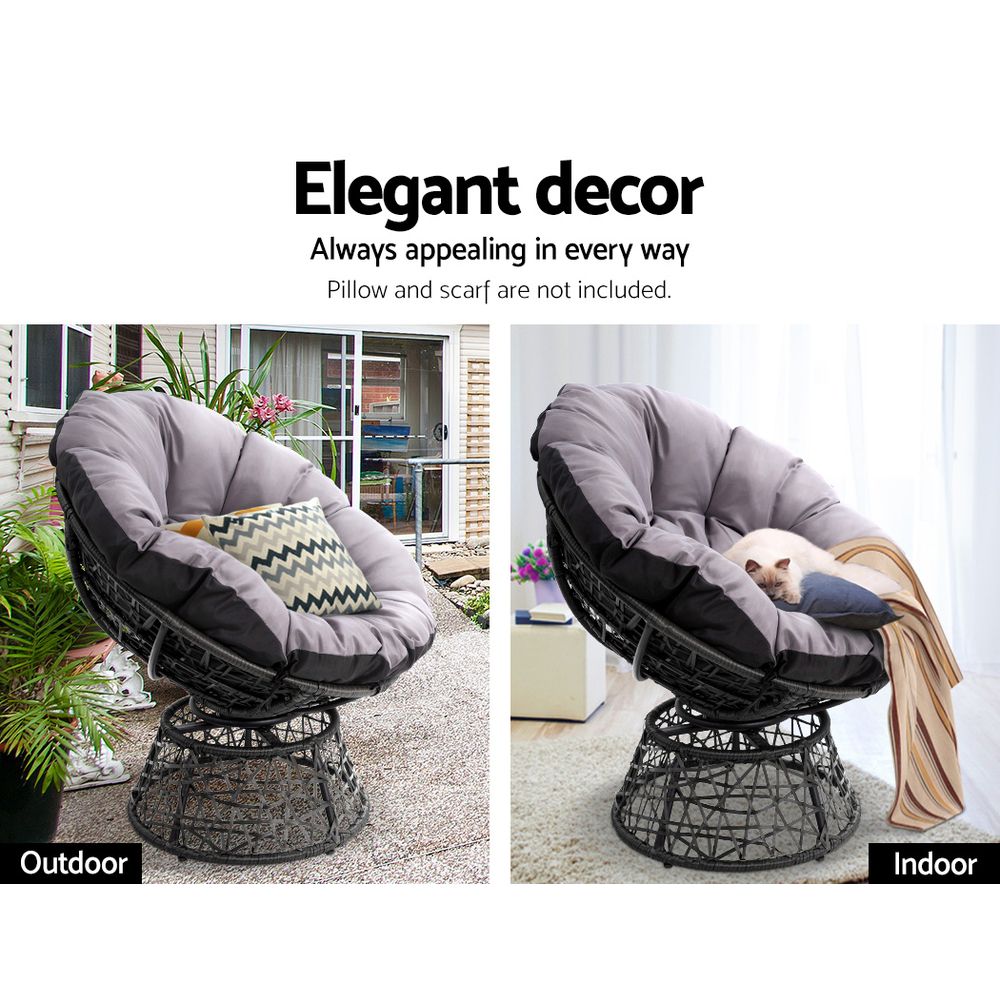 Gardeon Outdoor Papasan Chair – Black Wicker Patio & Garden Lounge Chair
