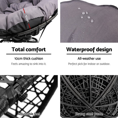 Gardeon Outdoor Papasan Chair – Black Wicker Patio & Garden Lounge Chair