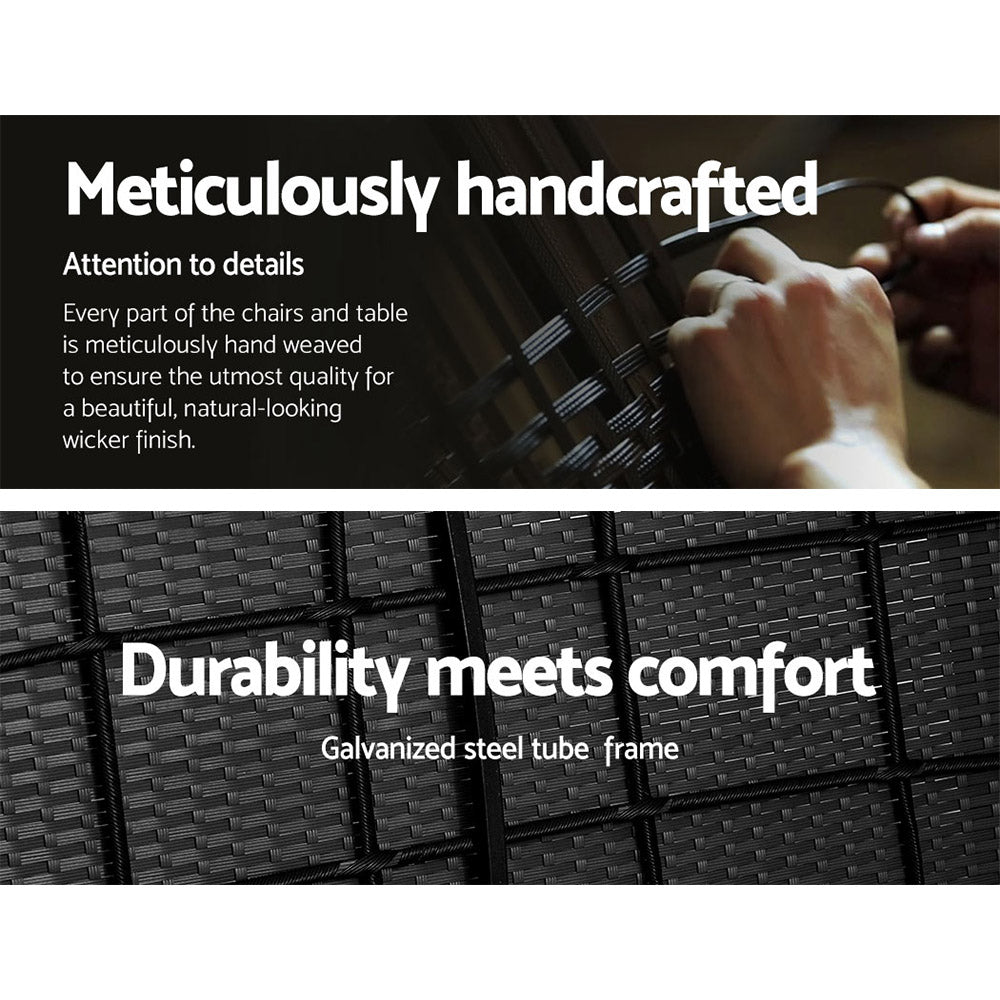 Gardeon 4-Seater Outdoor Sofa Set – Black Wicker Lounge with Table & Chairs