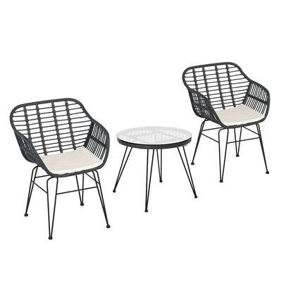 Gardeon 3PC Outdoor Bistro Set – Grey Patio Table & Chairs with Cushions